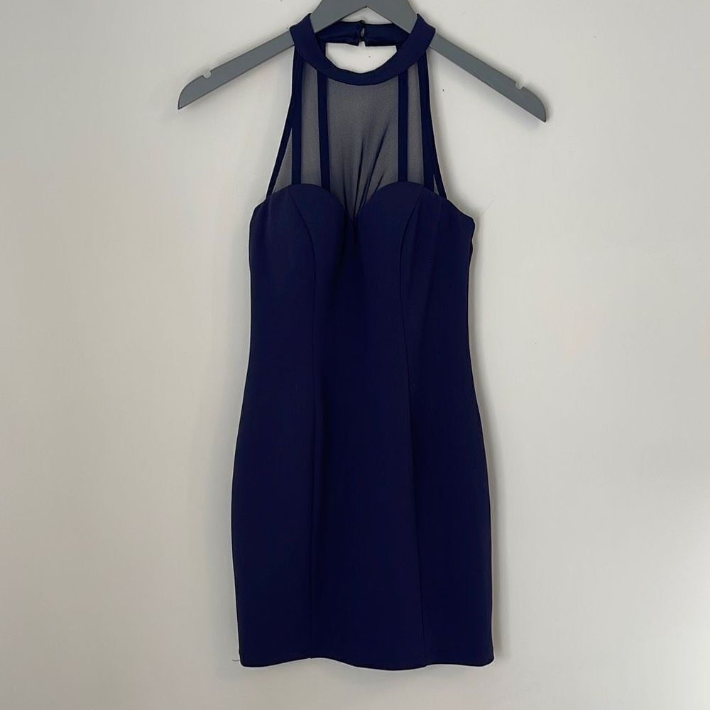 Speechless Juniors' Illusion Contrast Bodycon Dress Mini Zip Navy Blue Size 3